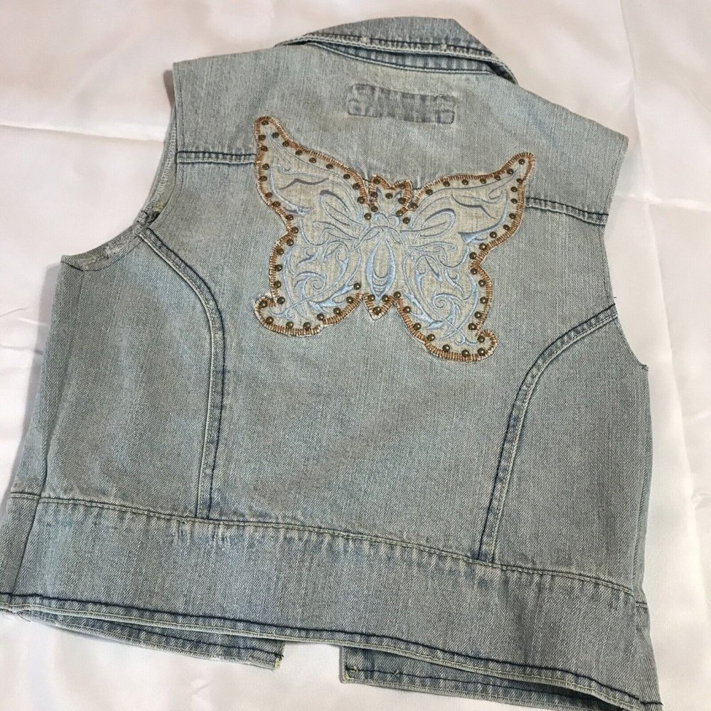 D. Jeans Sleeveless Cropped Vest With Butterfly Back Embellishments Junior Large - Picture 7 of 11